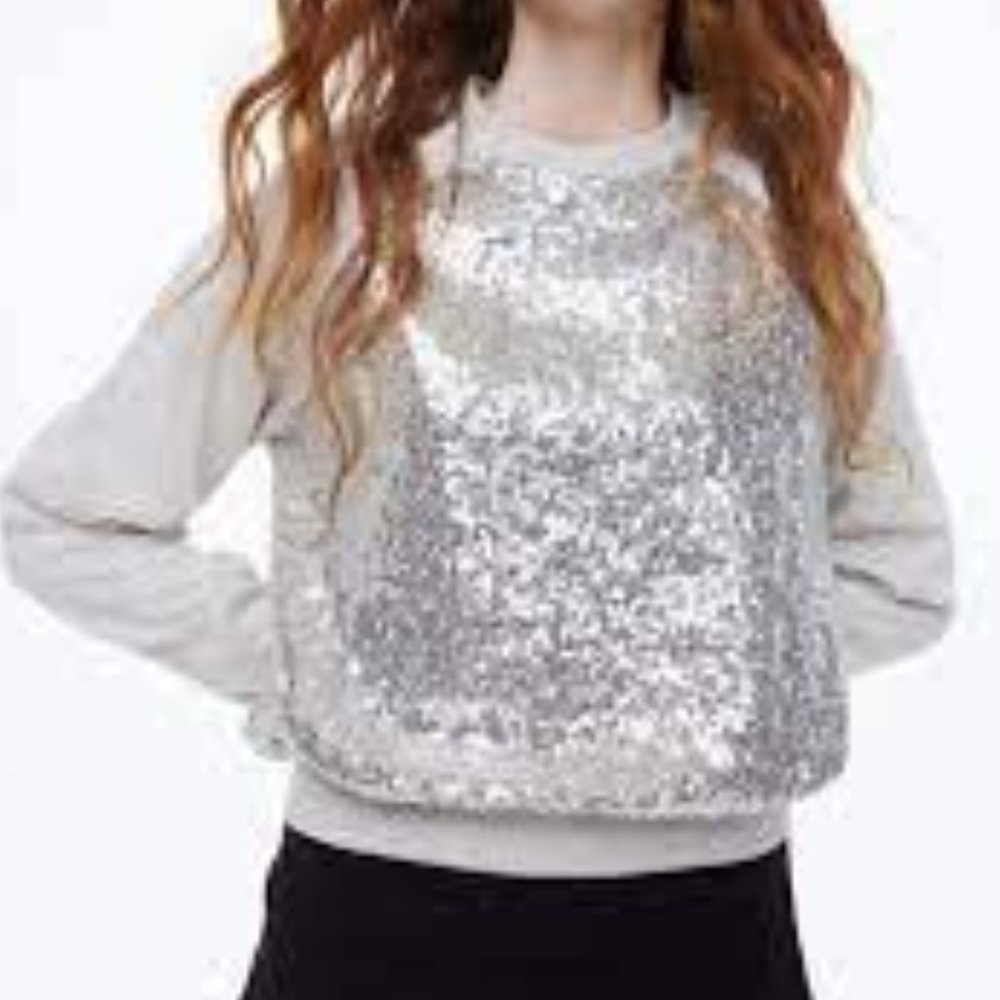DAZZLING Shiny Silver Sequined Sweat Shirt